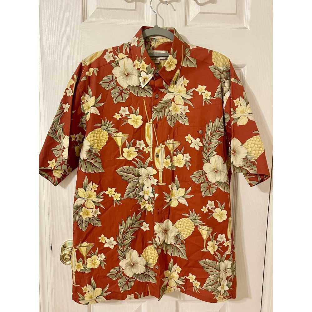 Campia Moda Hawaiian Camp Shirt Mens M Rayon Red Tropical Print Button Up